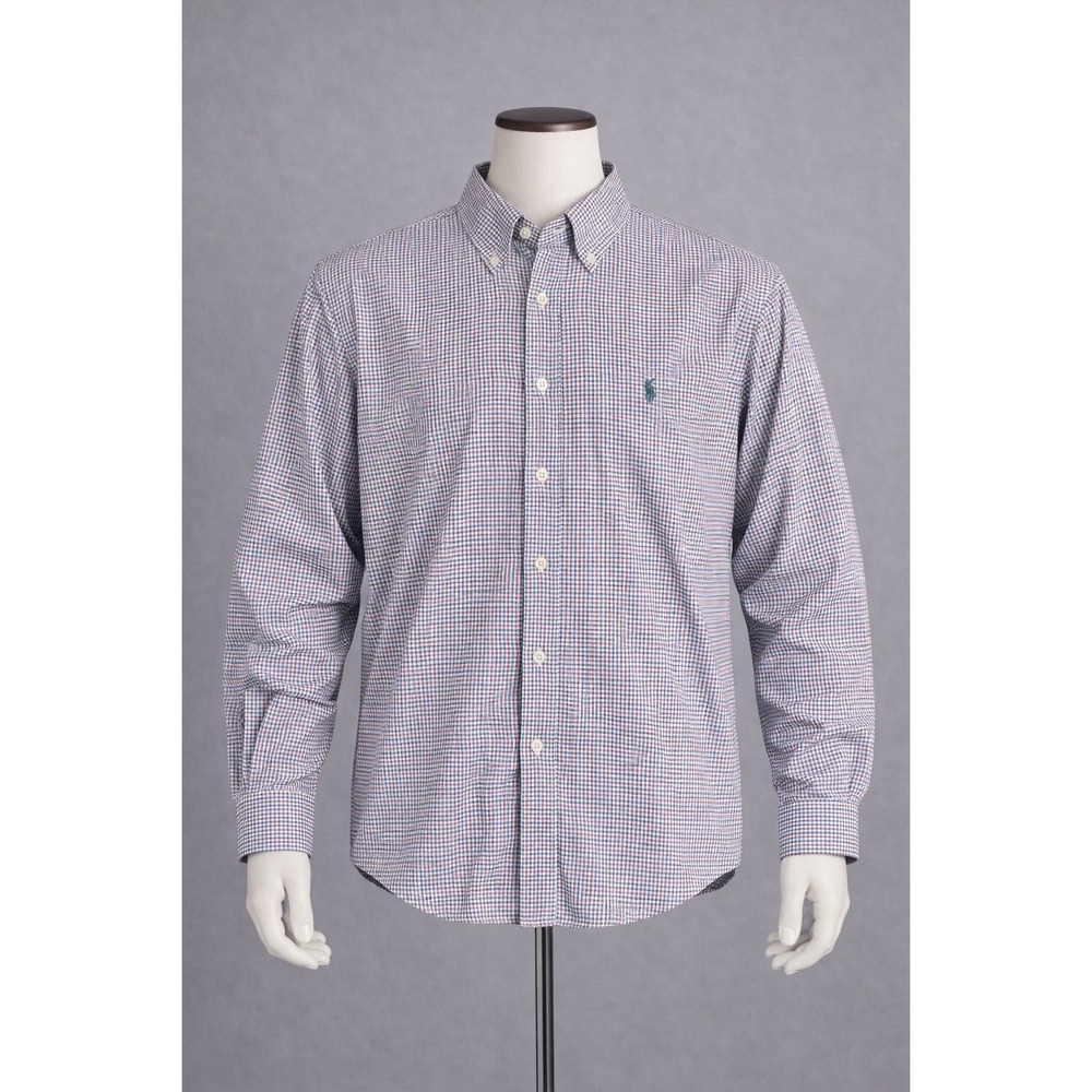 Polo Ralph Lauren Shirt Mens Medium White Check Button Down Long Sleeve Cotton